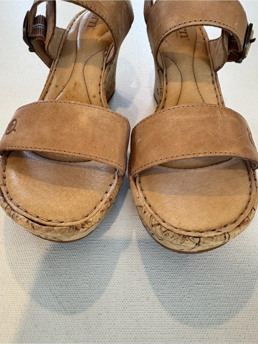 Born Lenore Cork Wedge Sandal Womens 7 Natural Tan Leather Comfort Platform Shoe - Picture 5 of 10